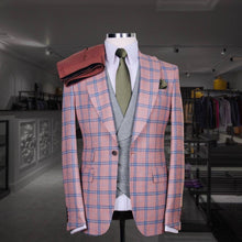 Load image into Gallery viewer, Plaid salmon blue suit