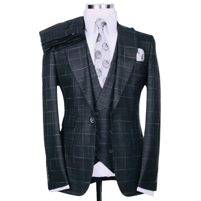 Pattern plaid suit dark grey