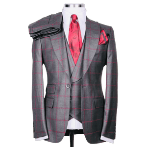 Pattern plaid suit dark grey burgundy