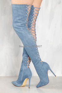 Jean Thigh High Lace Up - Distinctive Shoes