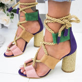 Rope Lace Up Multi Color Sandal - Distinctive Shoes