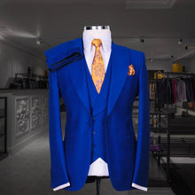 Load image into Gallery viewer, Wallstreet 3 piece metallic blue business suit